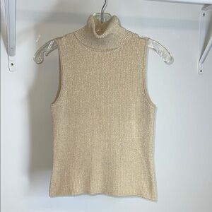 It's Our Time Shimmering Gold Knit Sleeveless Turtleneck Sweater Top-L (Juniors)